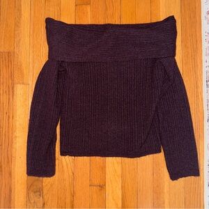Off-Shoulder Ribbed Sweater - Dark Purple